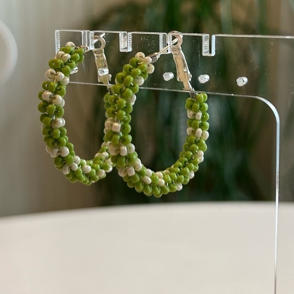 New Summer Hoop Earrings - Green Sea Seads - Picture 1 of 8